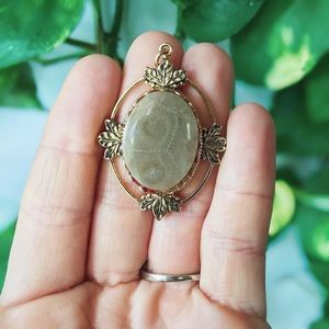 Vintage Petoskey Fossil & Copper Framed Pendant